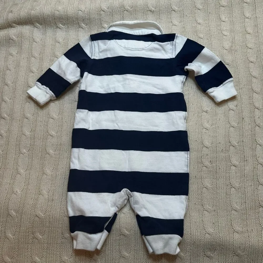 Ralph Lauren Baby Boy Striped Rugby Cotton Coverall sz 3m